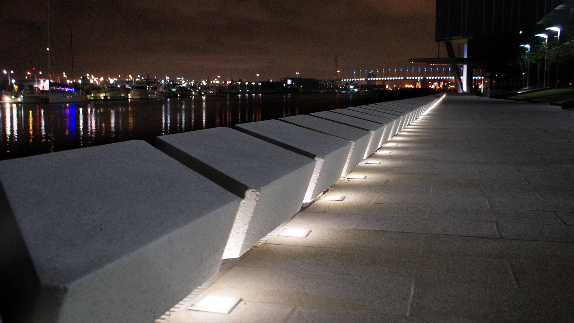 Inground luminaires were custom fabricated specifically to suit the application requirements. These products provide sufficient illumination and ambient lighting to the circulation areas. 