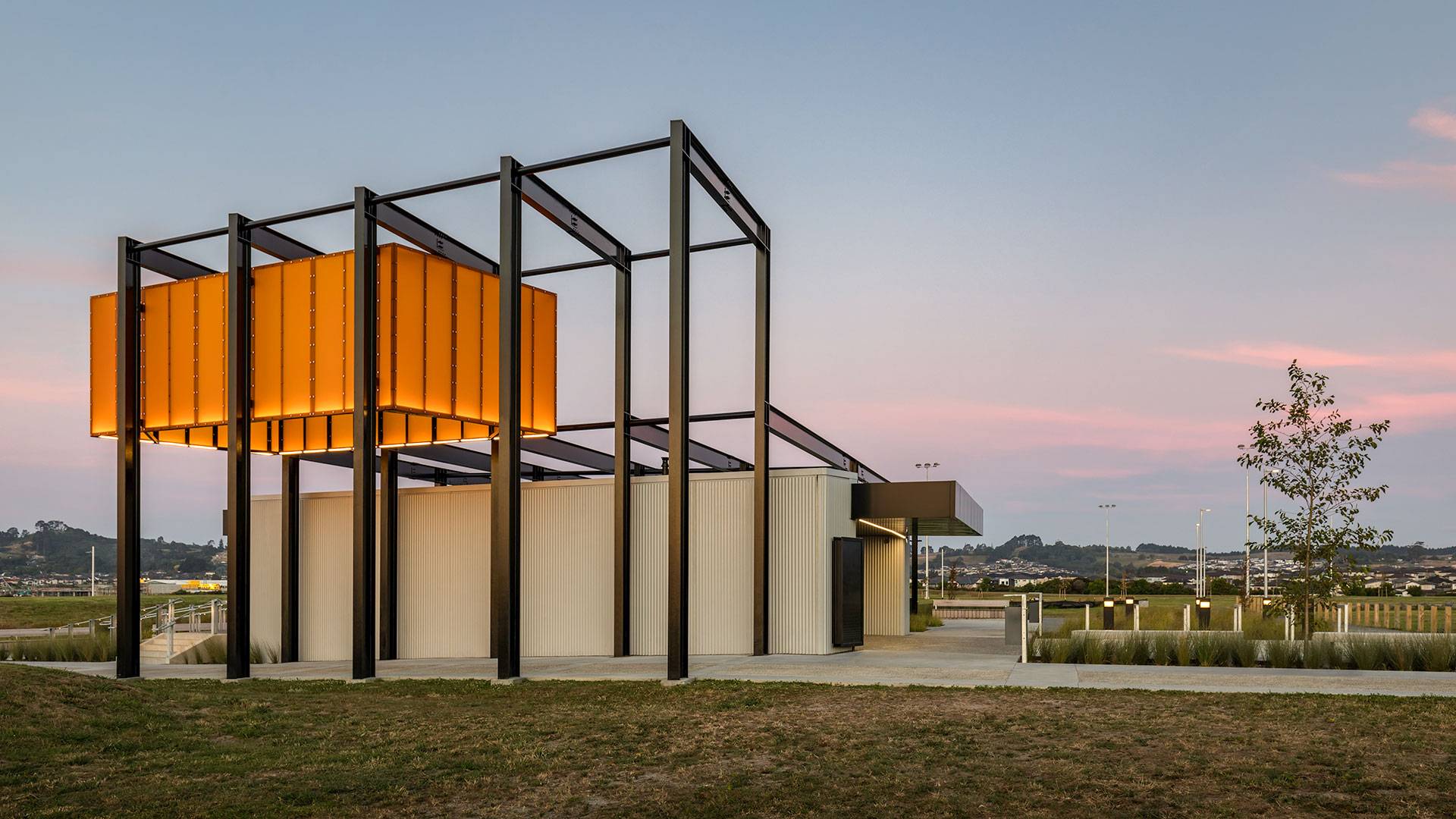 Barry Curtis Park Pavilion in Auckland, New Zealand, features Multo strip.
