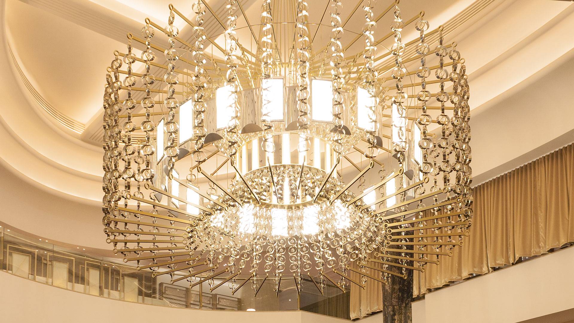 Secondary to the chandelier, strip lighting highlights architectural elements in the ceiling and provide an ambient glow from above. The result is both stunning and elegant. Primo X2 LED strip is used throughout the coves.