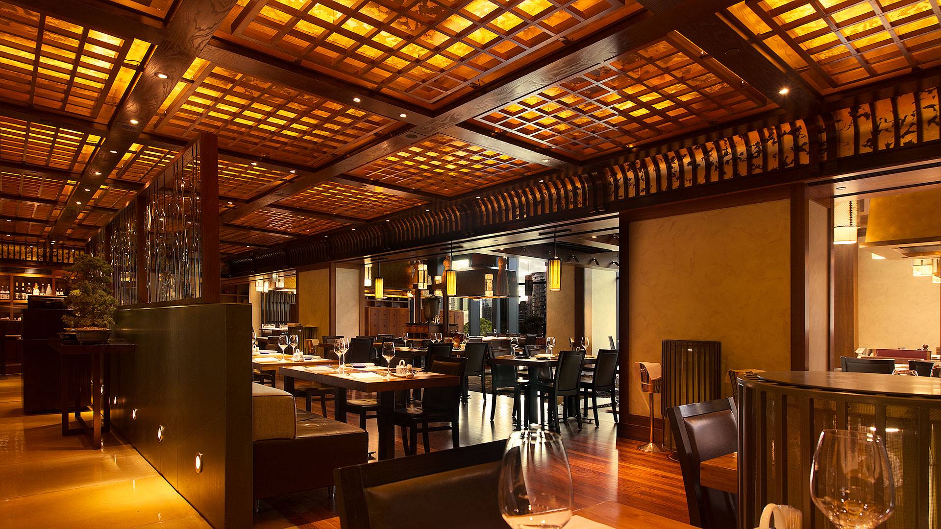 Strip lighting is featured in Koko's feature ceiling. The installation provides CCT dimming, which simulates the behaviour of an incandescent light source by becoming warmer as it dims.