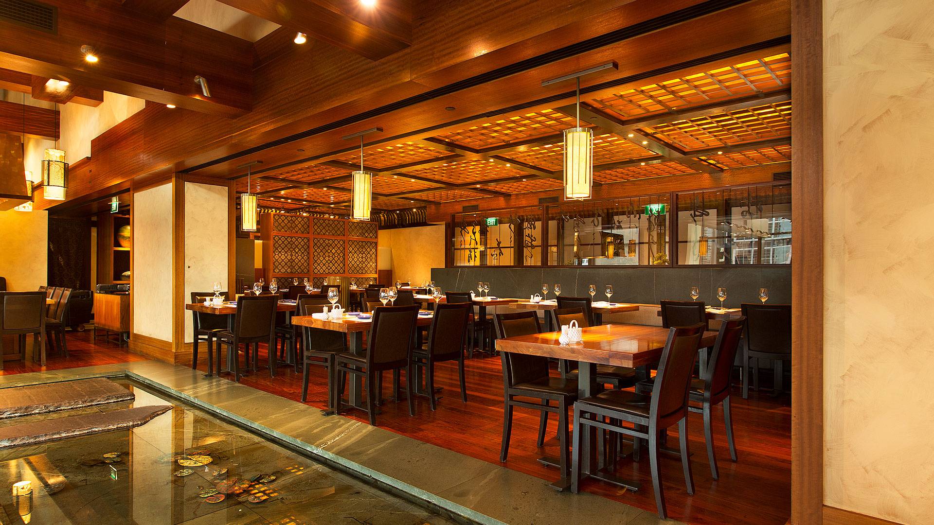 Strip lighting is featured in Koko's feature ceiling. The installation provides CCT dimming, which simulates the behaviour of an incandescent light source by becoming warmer as it dims.