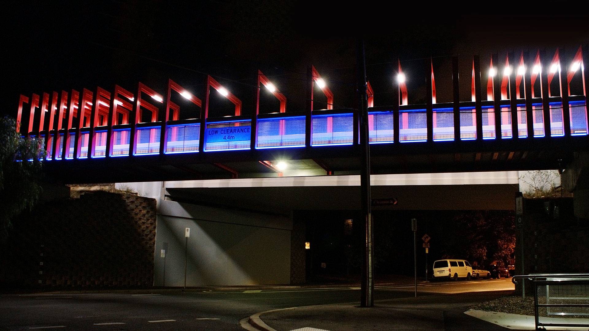 Discreet strip illumination to Manningham Bridge in Melbourne.