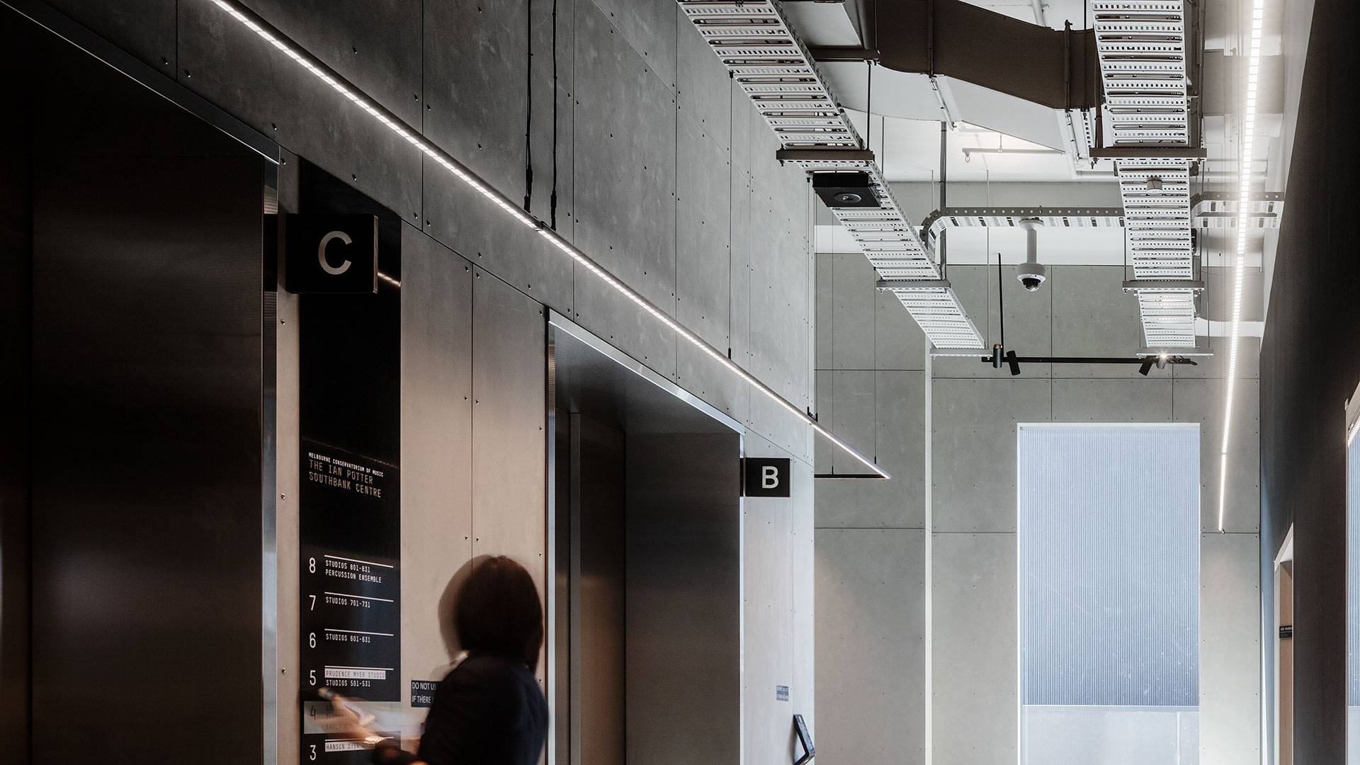 Forma compact, low-voltage LED Luminaire in application, installed in the Melbourne Conservatorium of Music. 