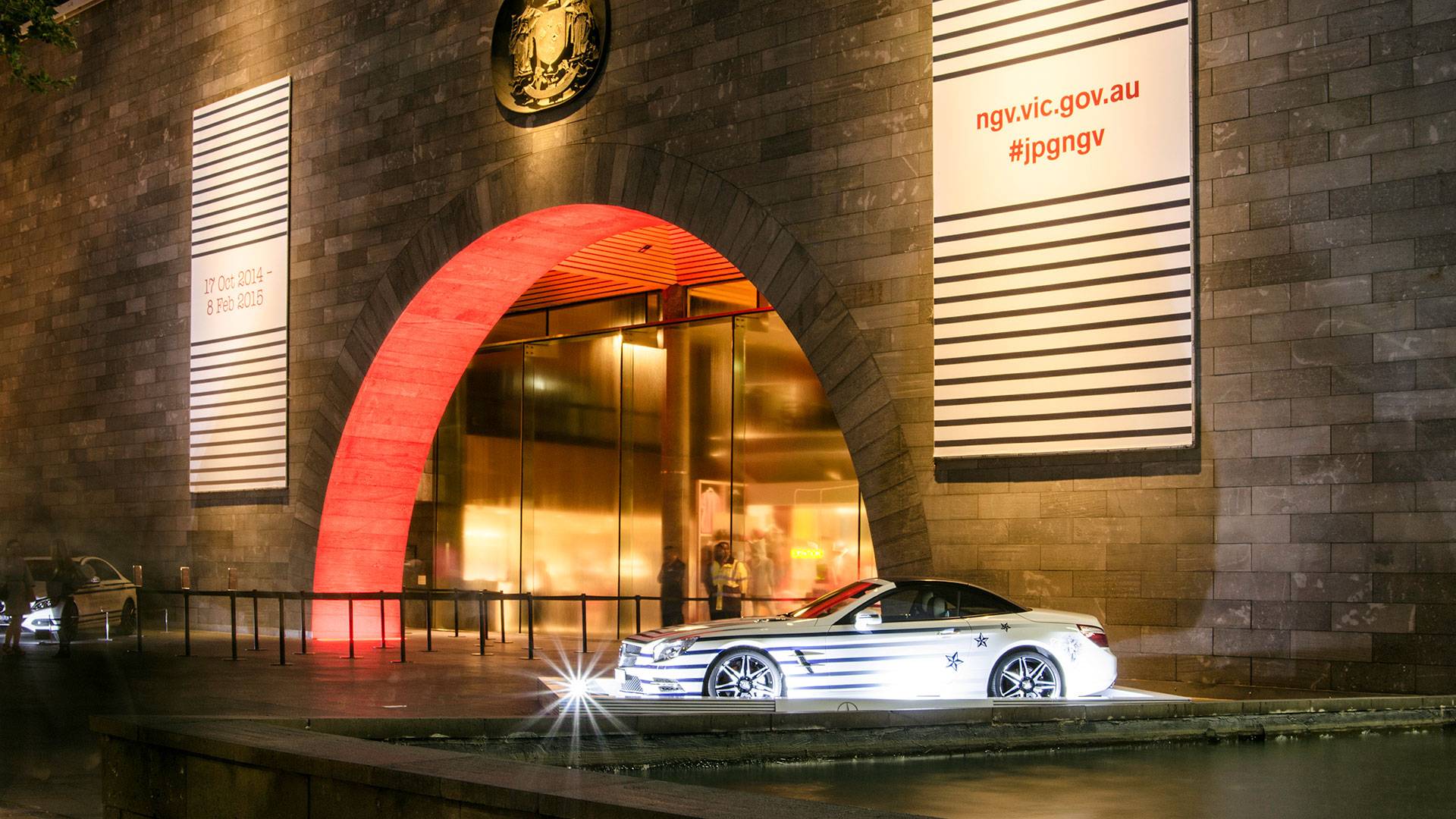 Melbourne's National Gallery of Victoria received a touch of life in perfect timing with the Jean Paul Gaultier Exhibition. Working closely with Electrolight Melbourne, we were able to convert once a dull archway into a mesmerizing entrance 