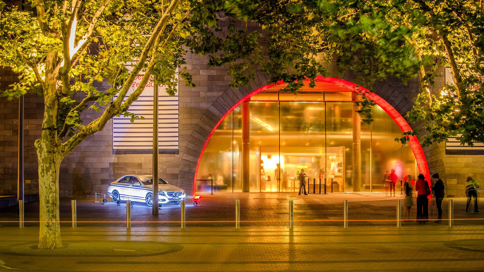 Melbourne's National Gallery of Victoria received a touch of life in perfect timing with the Jean Paul Gaultier Exhibition. Working closely with Electrolight Melbourne, we were able to convert once a dull archway into a mesmerizing entrance 