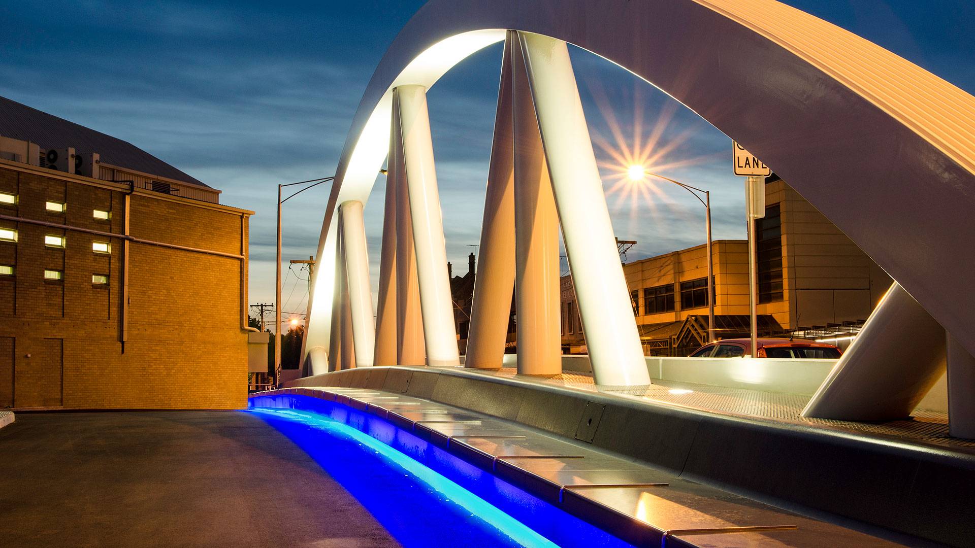 It’s not hard to see why this new improved bridge has quickly become an attraction and icon in the local area. The architecturally designed bridge’s pillars are highlighted using CP9 floodlights that add just the right amount of light and presence.