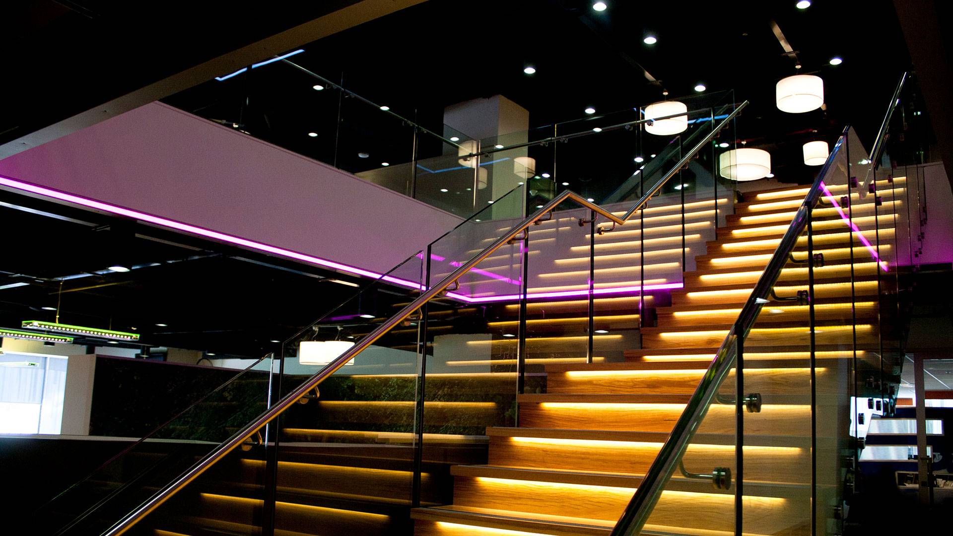 Custom colour changing RGB luminaires designed and manufactured specifically to meet the design specifications.