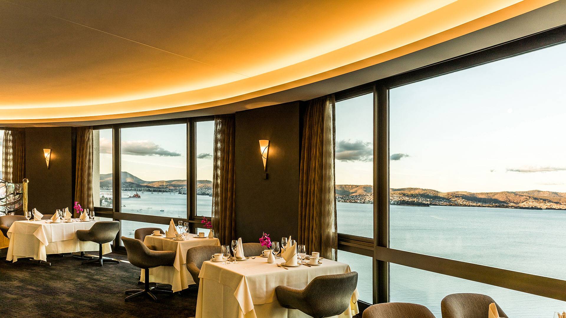 Alto CL curves around the entire circumference of this space, evenly illuminating the ceiling and delivering ample indirect light for a graceful dining experience