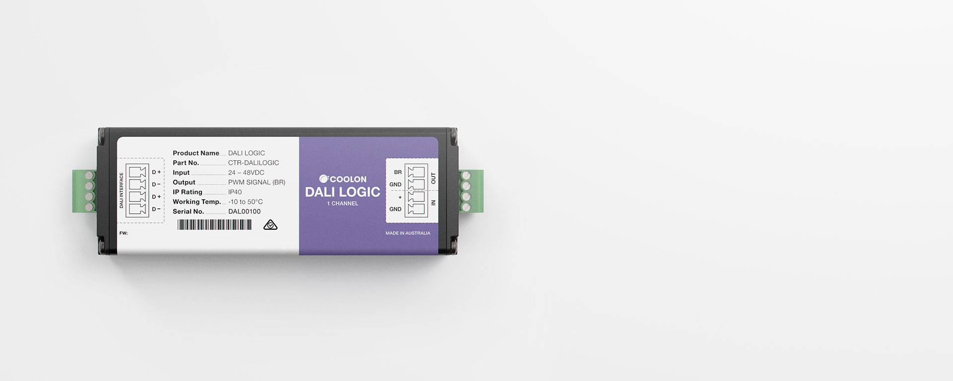 The DALI Logic driver is designed to suit DALI LED applications where using luminaries with PWM (brightness) control input. A compact design allows it to be installed in the smallest of spaces.