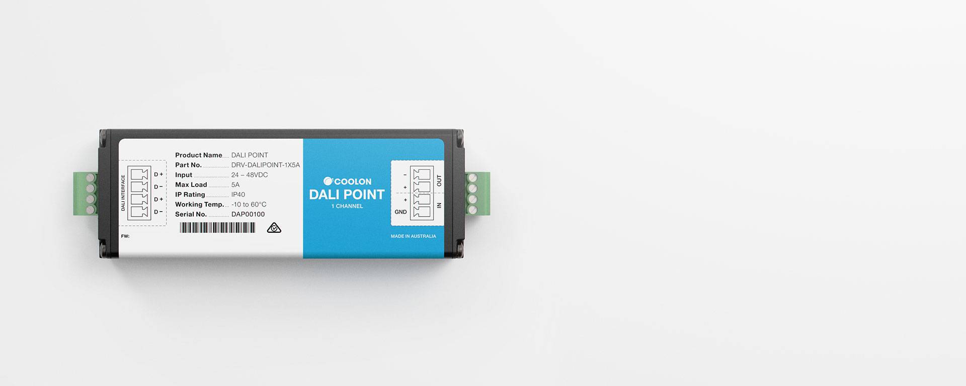 The DALI Point driver is designed to suit most indoor DALI LED applications. A compact design allows it to be installed in the smallest of spaces.