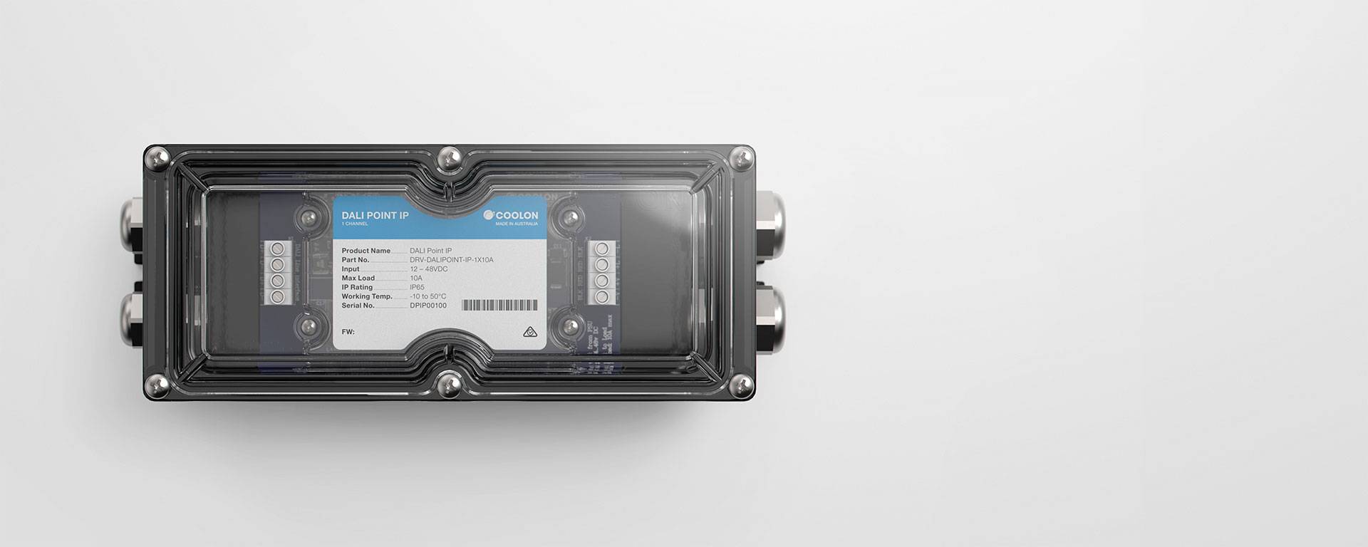 The DALI Point IP driver is designed to suit outdoor DALI controlled LED installations, featuring a robust housing design, suitable for inclement weather.