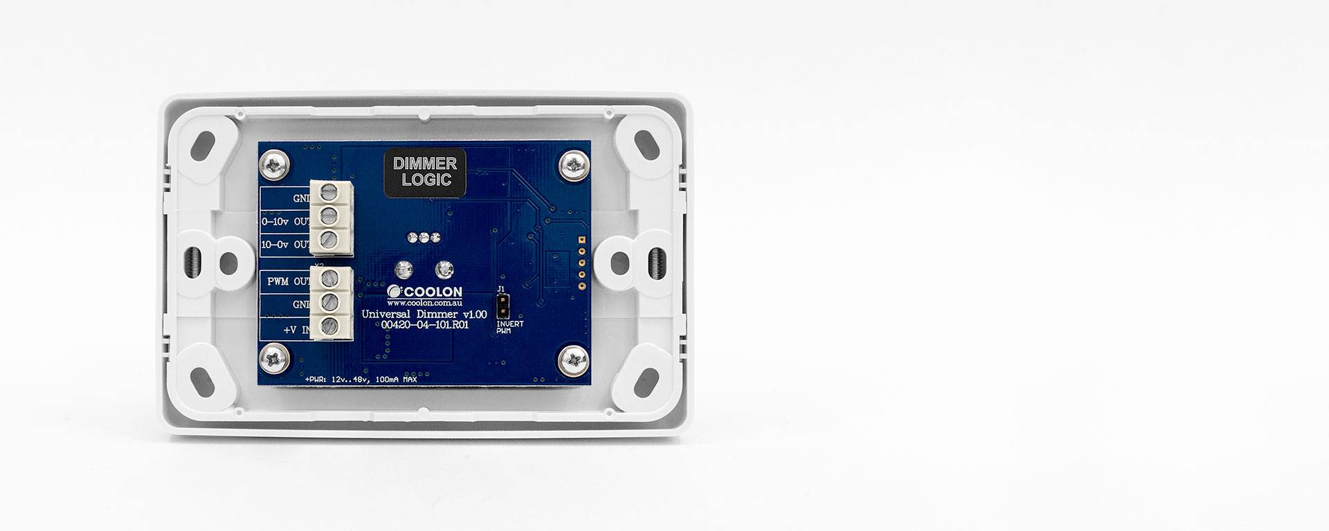 The Dimmer Logic controller is designed to suit LED applications when using luminaries with PWM (brightness) control input. A compact design allows it to be installed as a standard electrical faceplate.