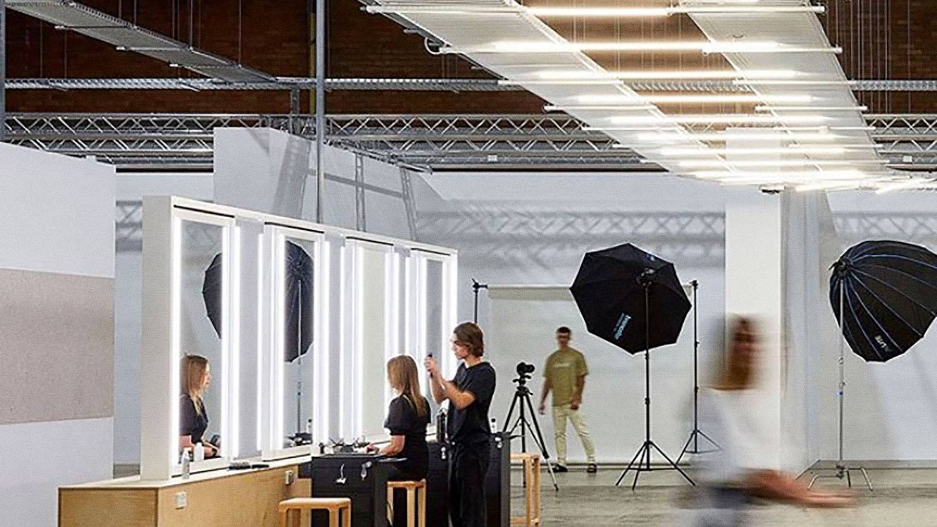Multo  compact LED strip in application, installed in a photo studio.