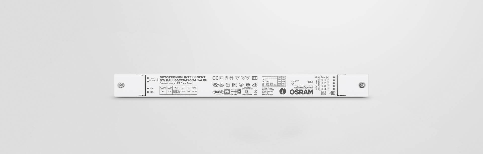 Intelligent power matching thanks to Smart Power Supply
Slim form factor for mounting on the cove or in linear luminaires
Minimised flicker thanks to high PWM frequency