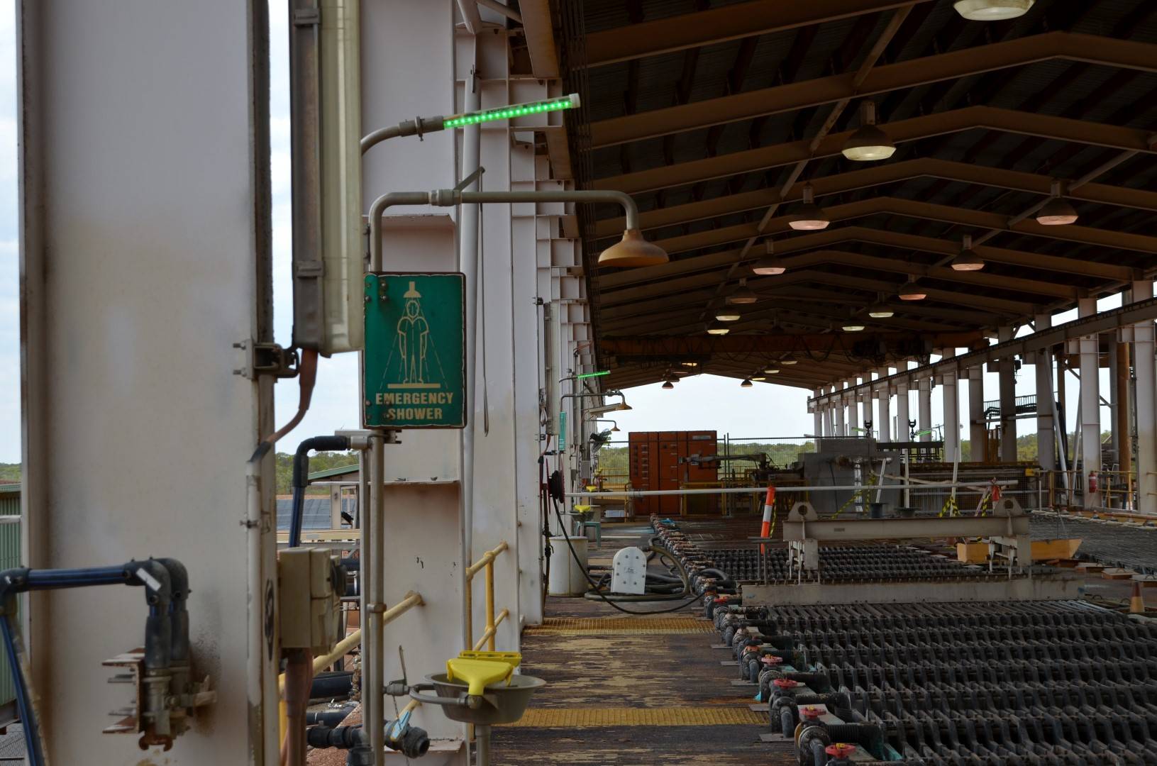 Coolon Eye Wash Station LED and DLKs are installed on a Copper Refinery in North Queensland. Close up on the Eye Wash Station LED industrial luminaire.