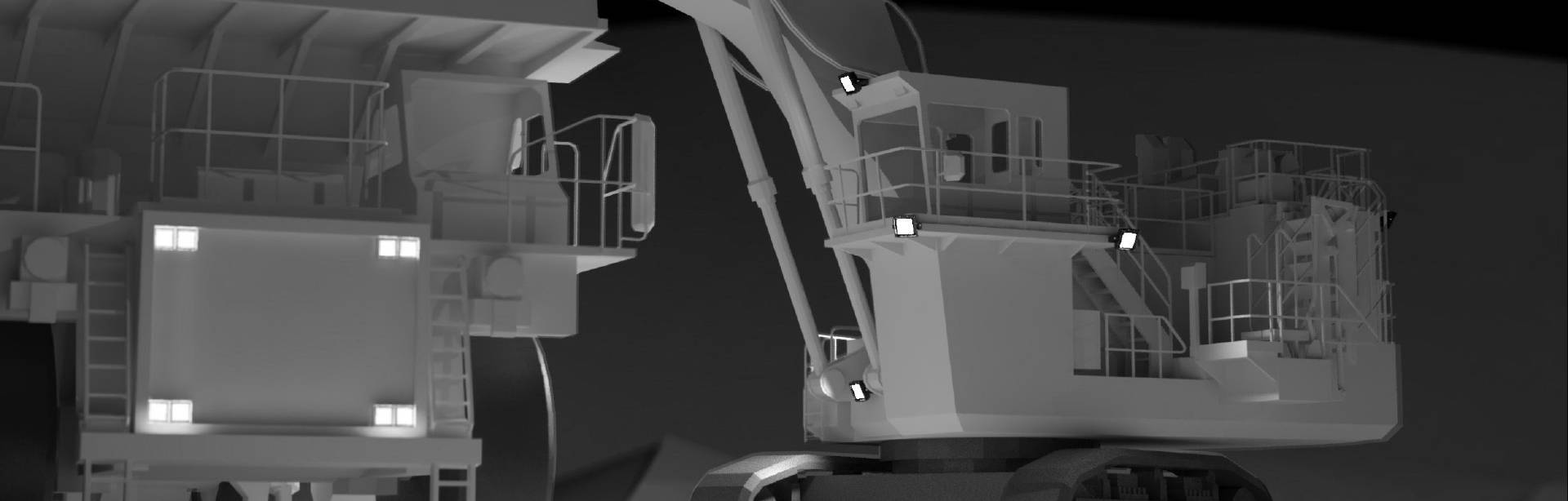 This Lighting Design Simulation Report highlights how the light output of a Hitachi EX2500 / EX2600 mining crawler excavator can be drastically improved with a CP56 LED Floodlight.