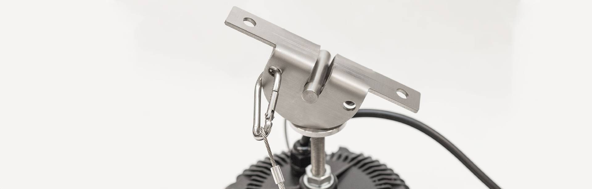 The T-Bolt Swivel Bracket allows the IBYS-160 and AZIZ LIGHT™ high bay luminaires to be installed on angled surfaces between 0 and 45°.