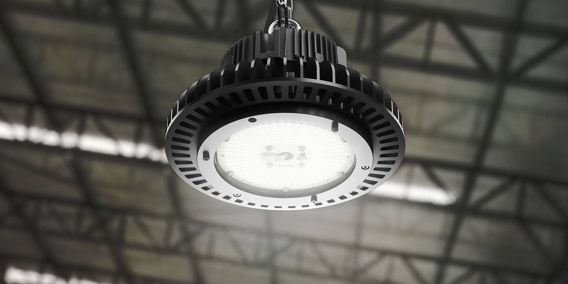AZIZ LIGHT industrial LED High Bay luminaire in application,installed in a warehouse