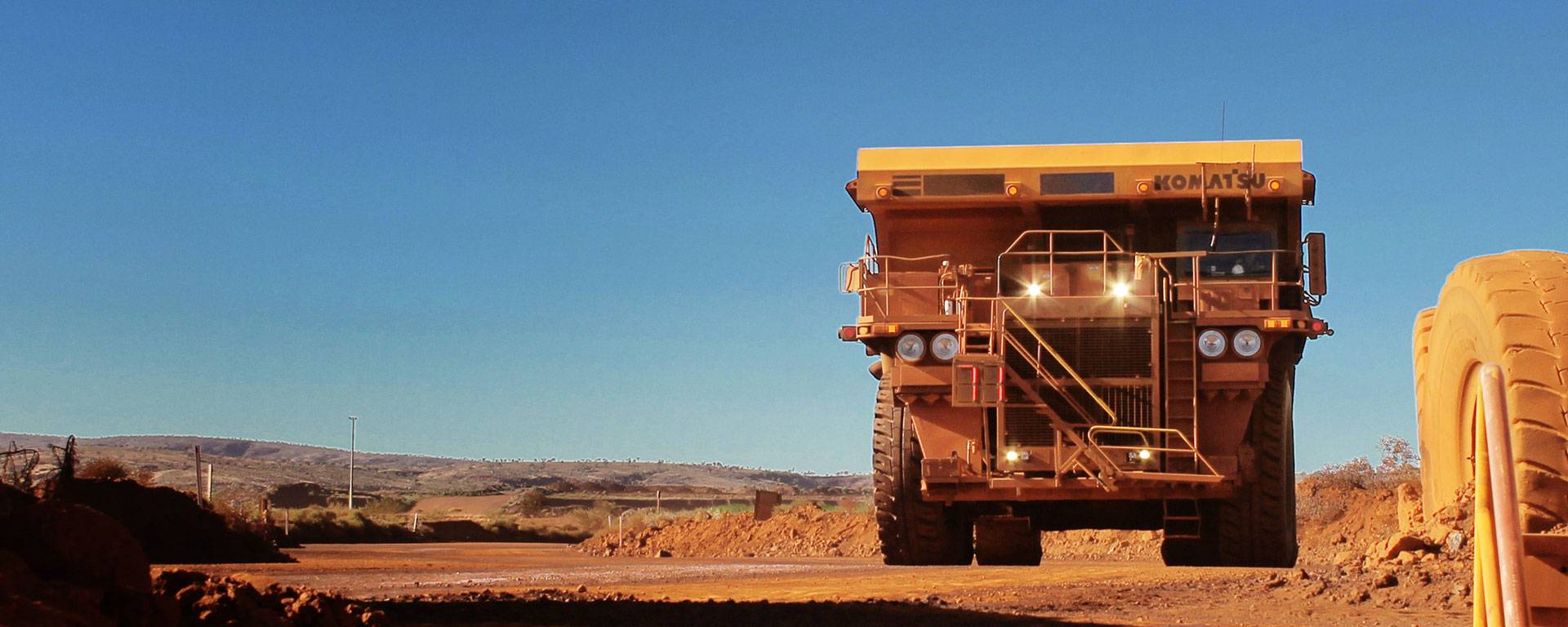 The CP12 LED mining floodlight in application, installed on a Caterpillar truck