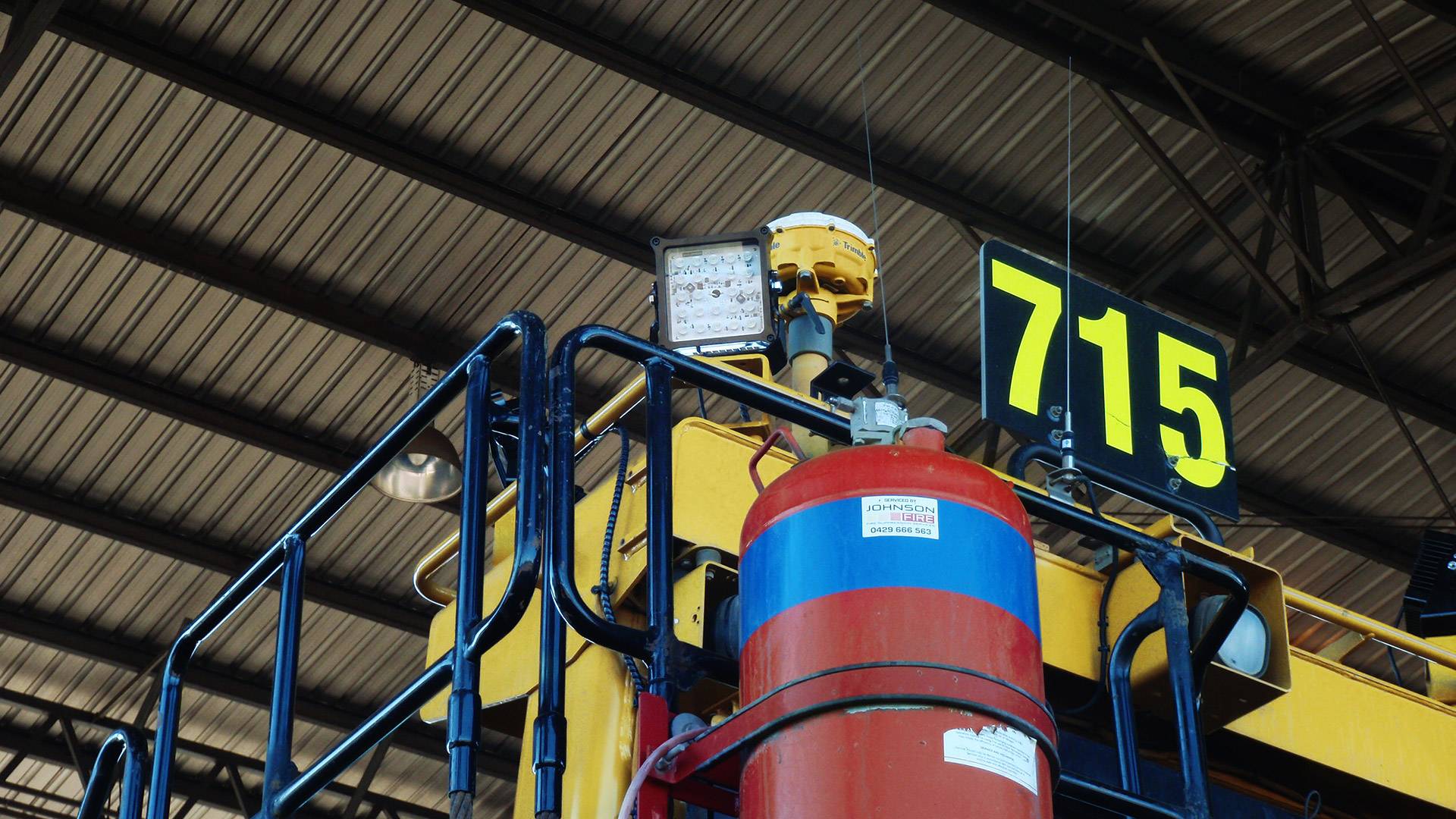 CP24 LED Flood Light in application, installed on Caterpillar D11 bulldozer / stockpile 