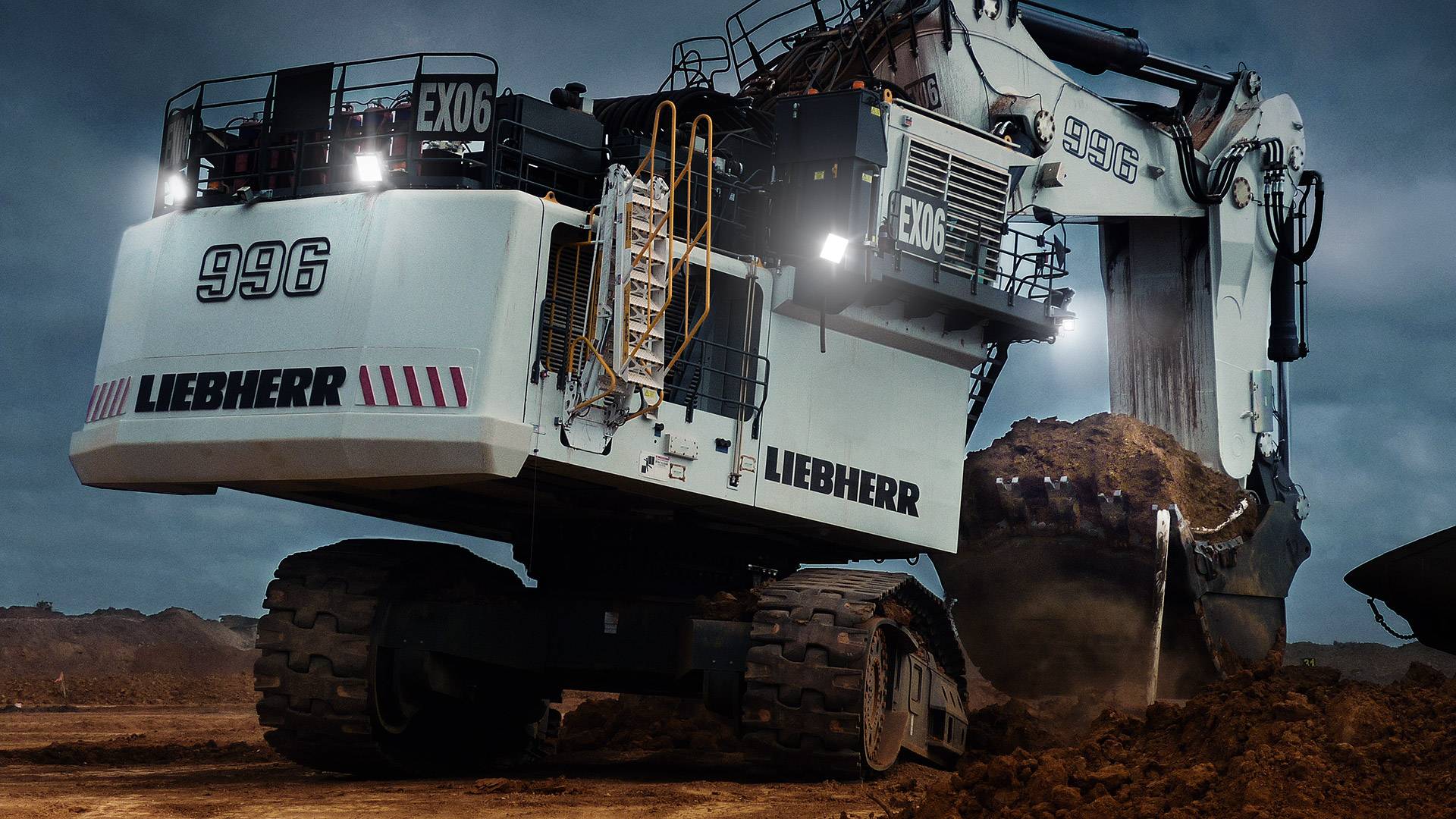 CP56 LED Flood Light in application, installed on a 996 liebherr excavator on an industrial / mine site