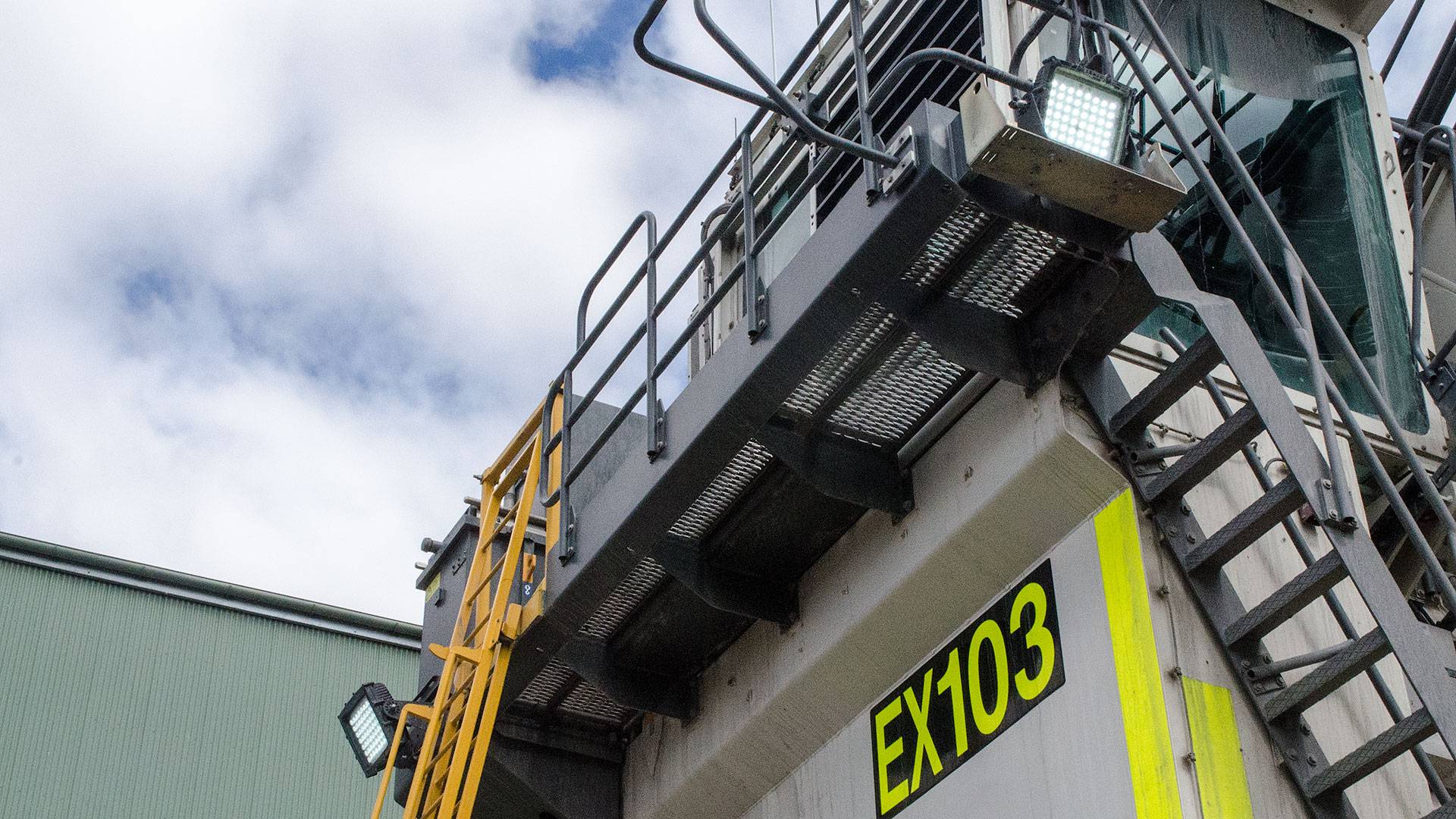 CP56 LED Flood Light in application, installed on a 996 liebherr excavator on an industrial / mine site