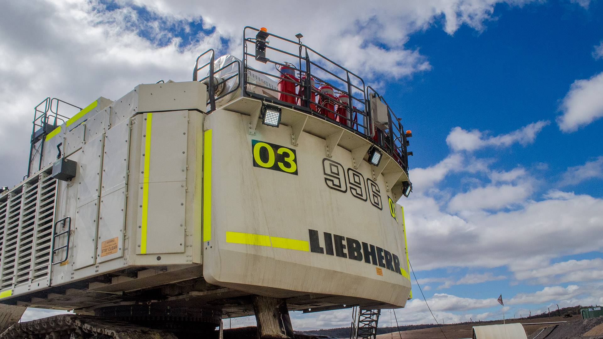 CP56 LED Flood Light in application, installed on a 996 liebherr excavator on an industrial / mine site
