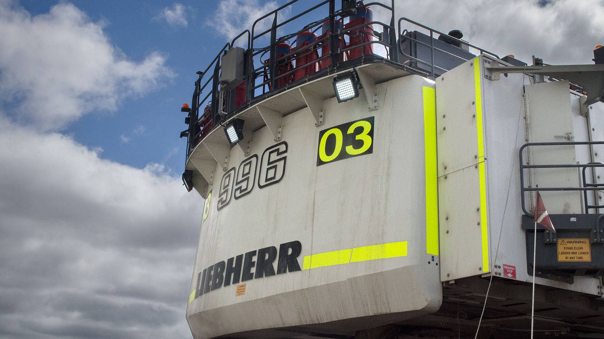 CP56 LED Flood Light in application, installed on a 996 liebherr excavator on an industrial / mine site