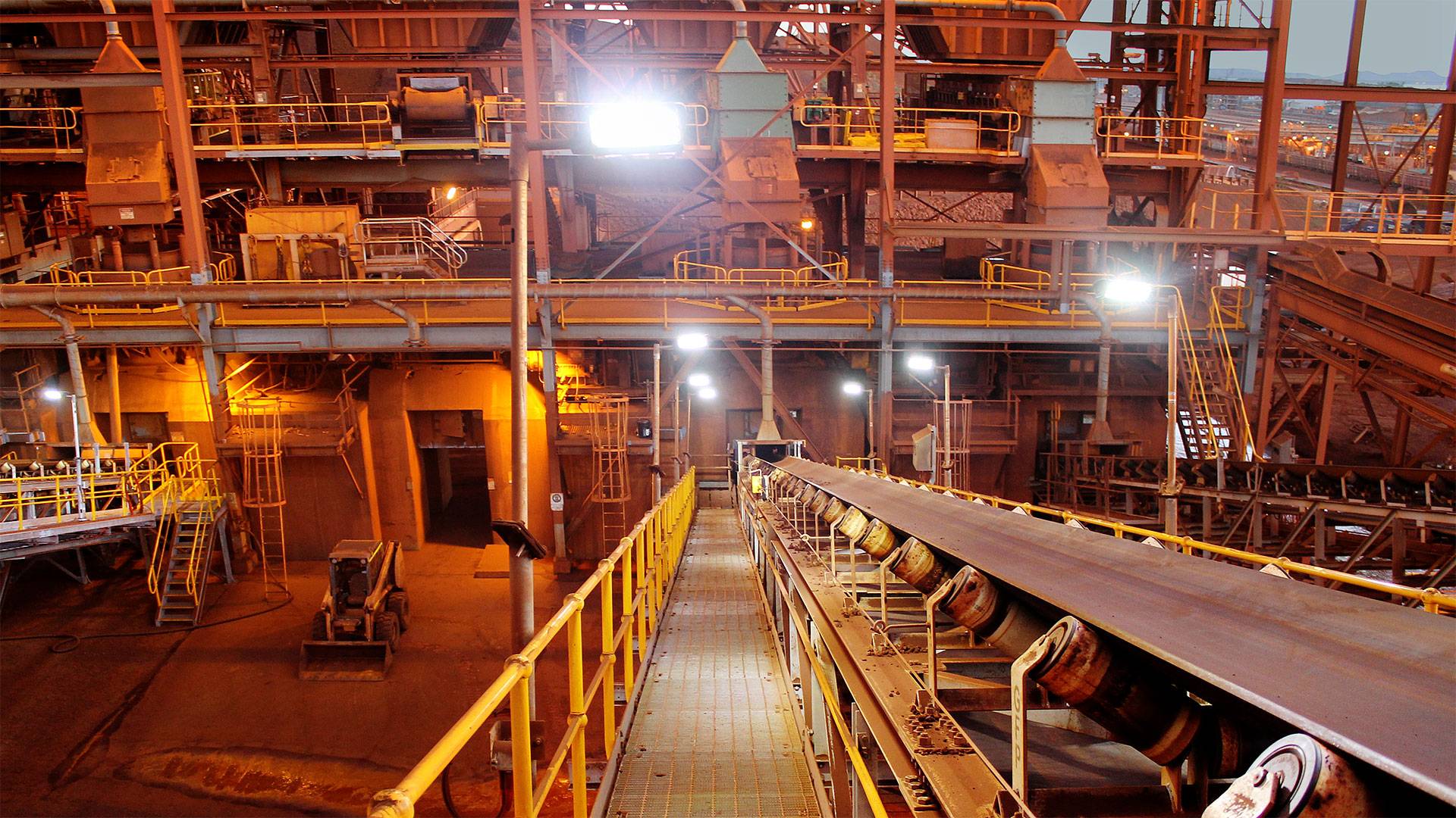 DLK LED Conveyor / Area Light in application, installed on a conveyor on an iron ore mine in bulk port 
