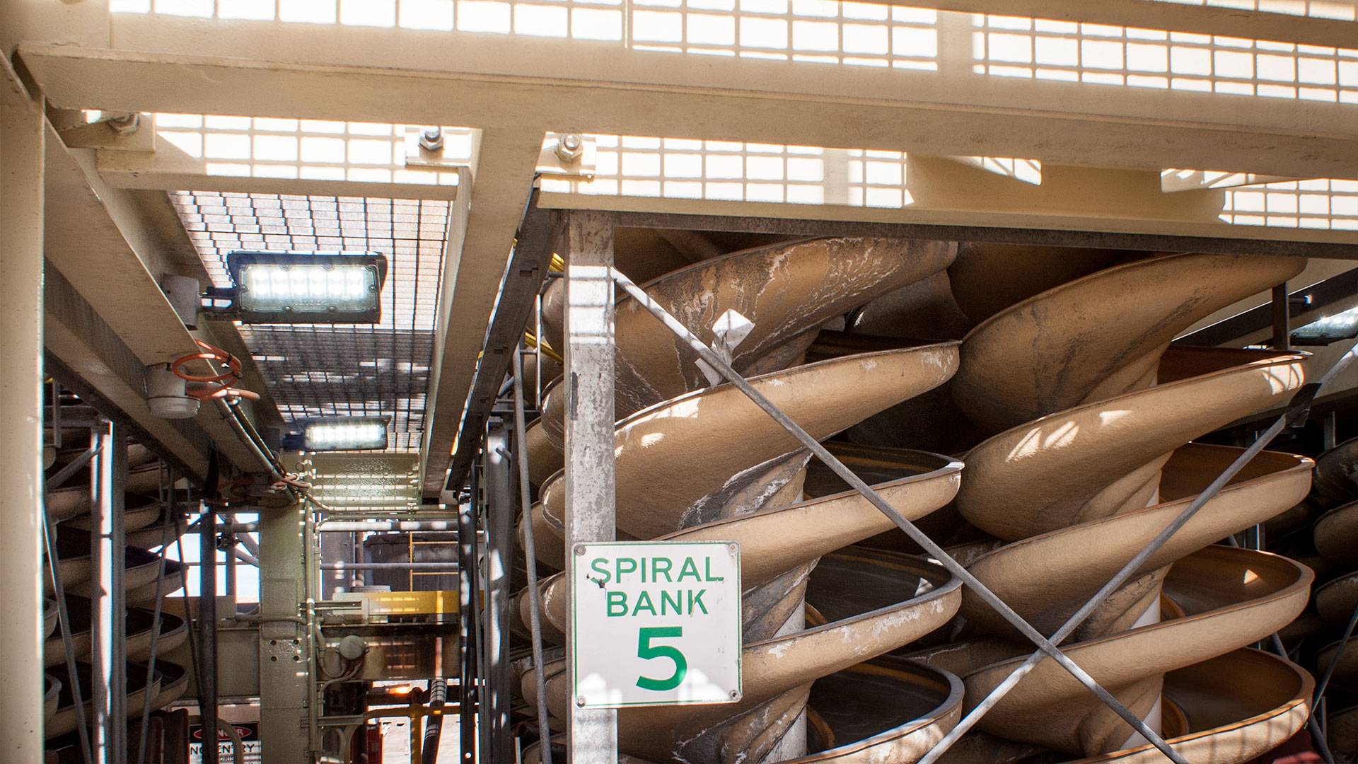 DLK2 LED Conveyor / Area Light in application, installed on spiral bank on a washing plant