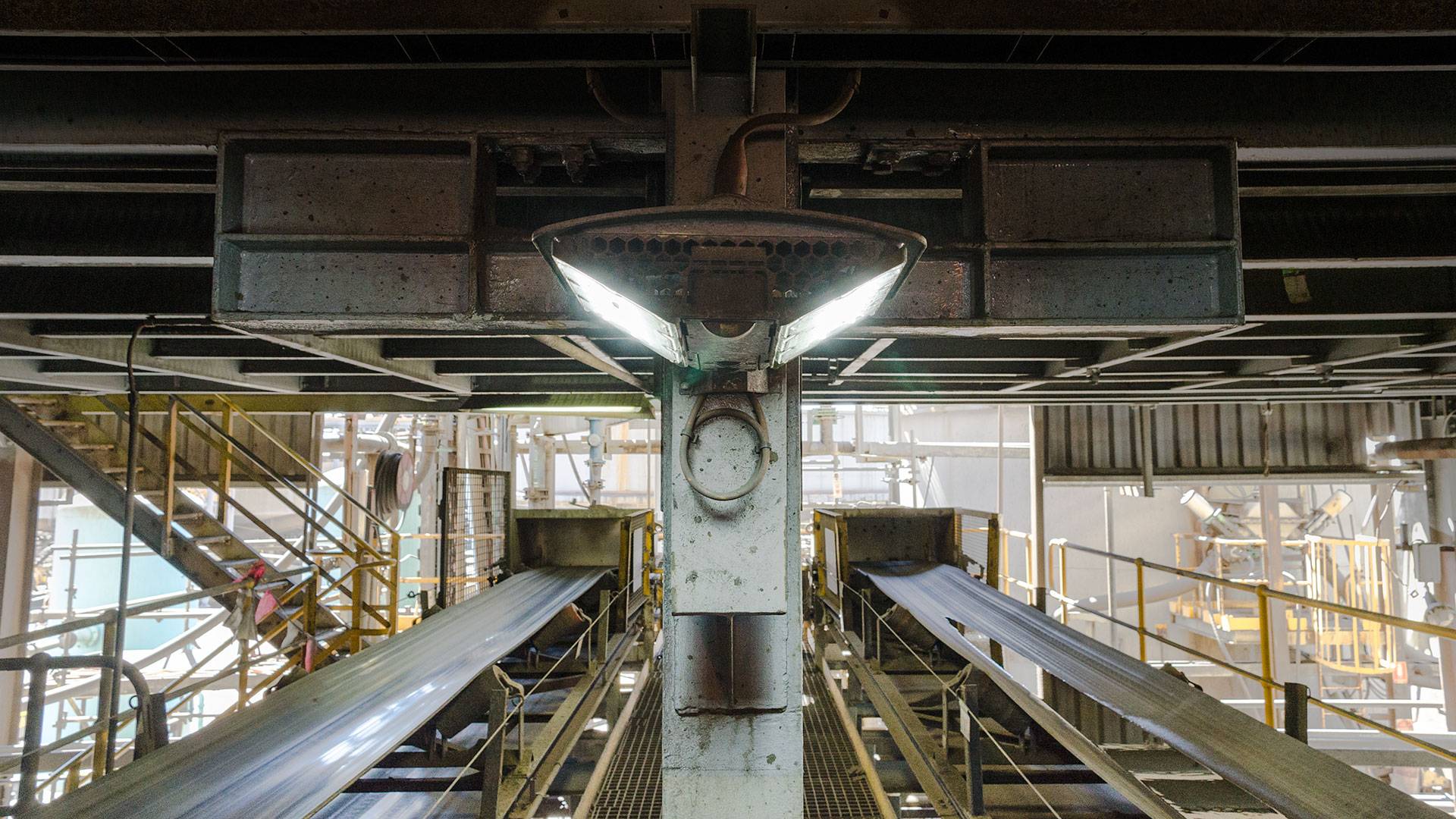 DLK LED Conveyor / Area Light in application, installed on a conveyor fixed plant,on a CHPP coal washing plant 