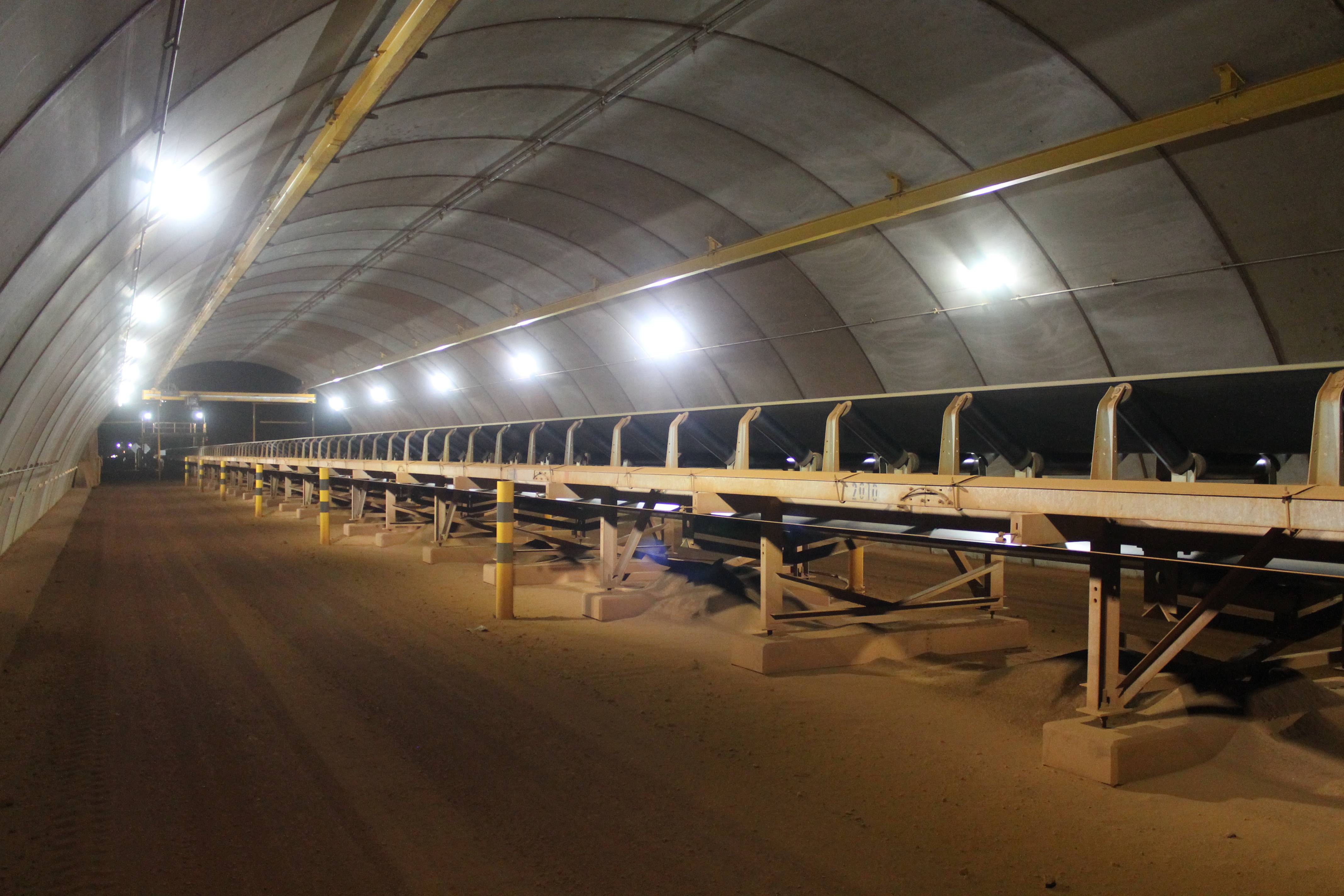 ExTNR LED Conveyor/Area light in application, installed in an industrial tunnel