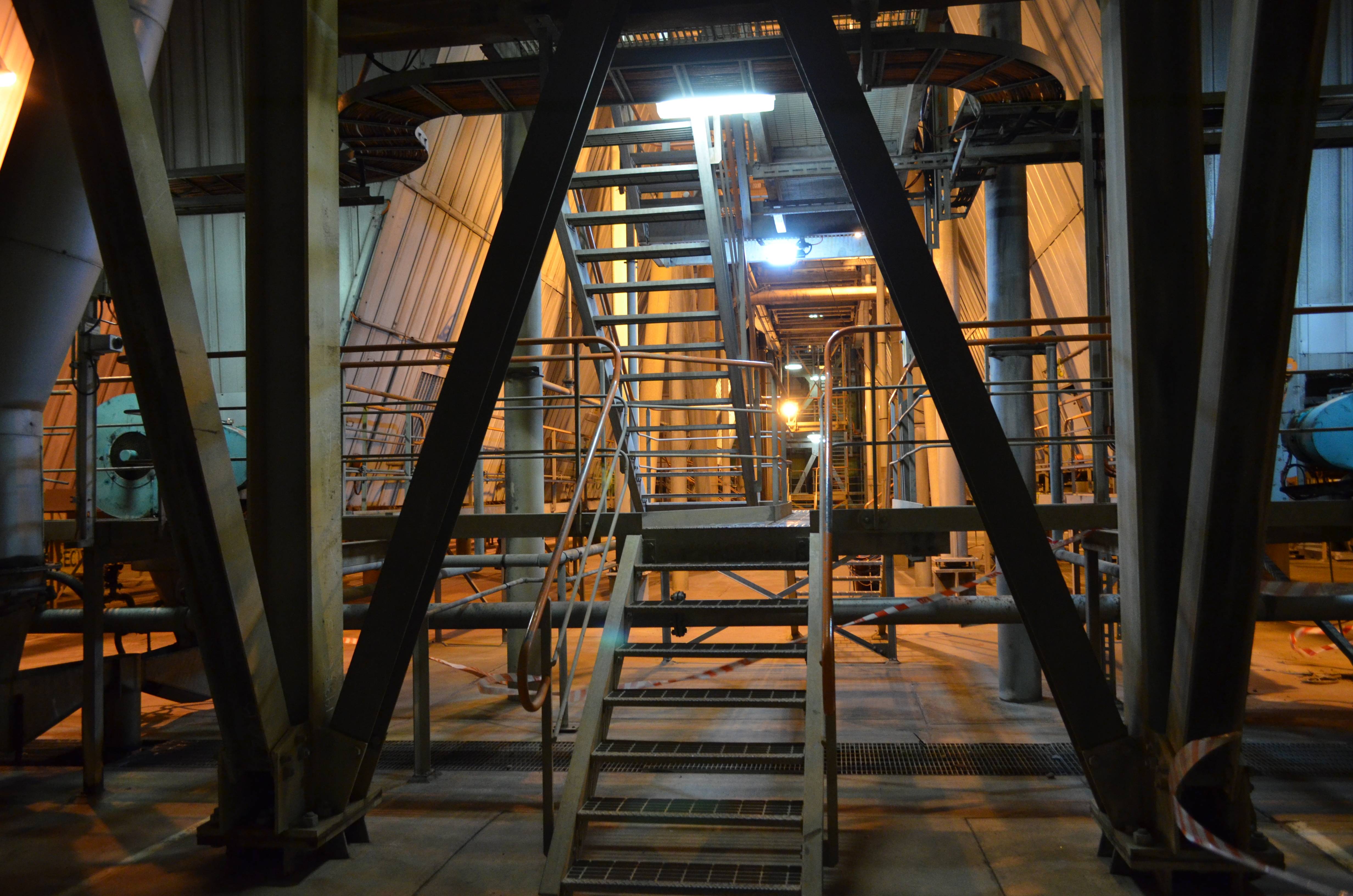 Tunnel Ray LED Tunnel / Low Profile Light in application, installed on a stairwell on a  power station