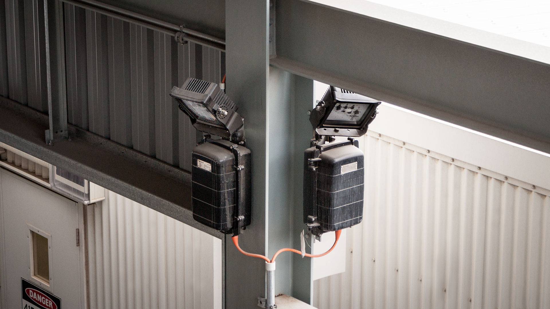 Warden LED Flood Light in application, H beam mounted flood light